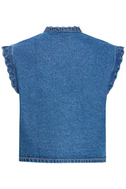 Jeansweste mit Volantkante in Dunkelblau - Blossom Hair & Fashion