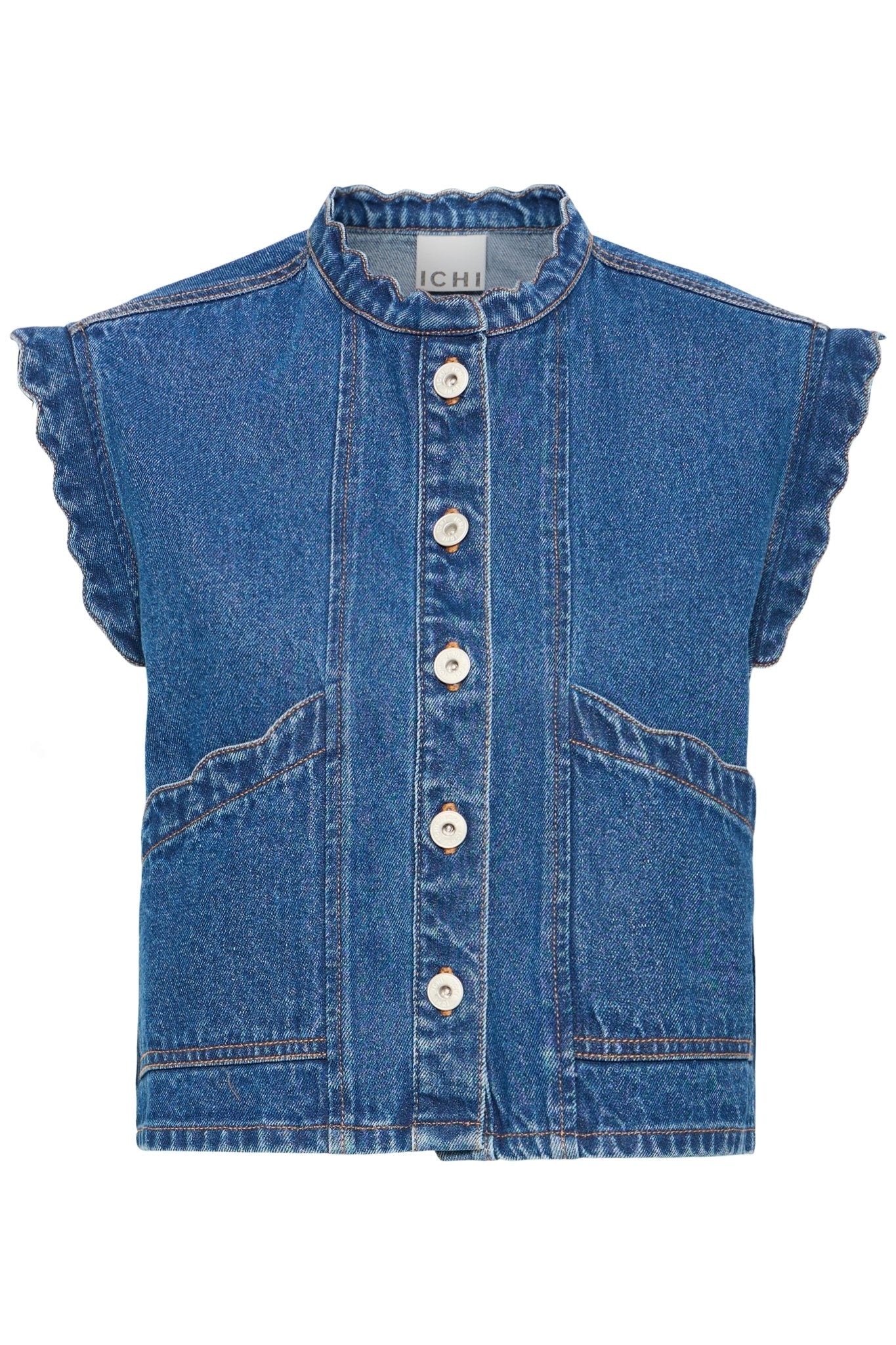 Jeansweste mit Volantkante in Dunkelblau - Blossom Hair & Fashion