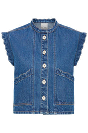 Jeansweste mit Volantkante in Dunkelblau - Blossom Hair & Fashion