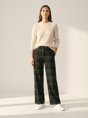 Karierte Hose Damen Schwarz Grün – Wide Leg - Blossom Hair & Fashion