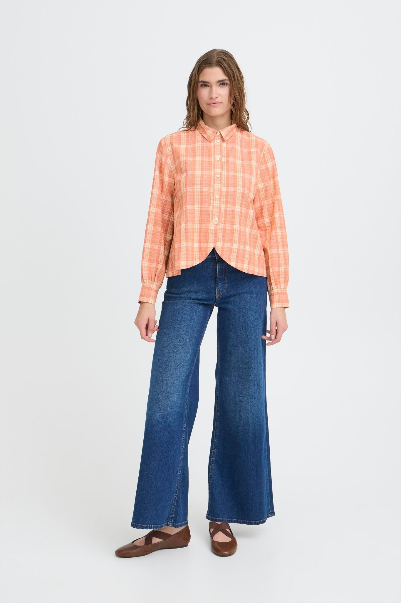 Karierte Loose Fit Bluse in Apricot - Blossom Hair & Fashion