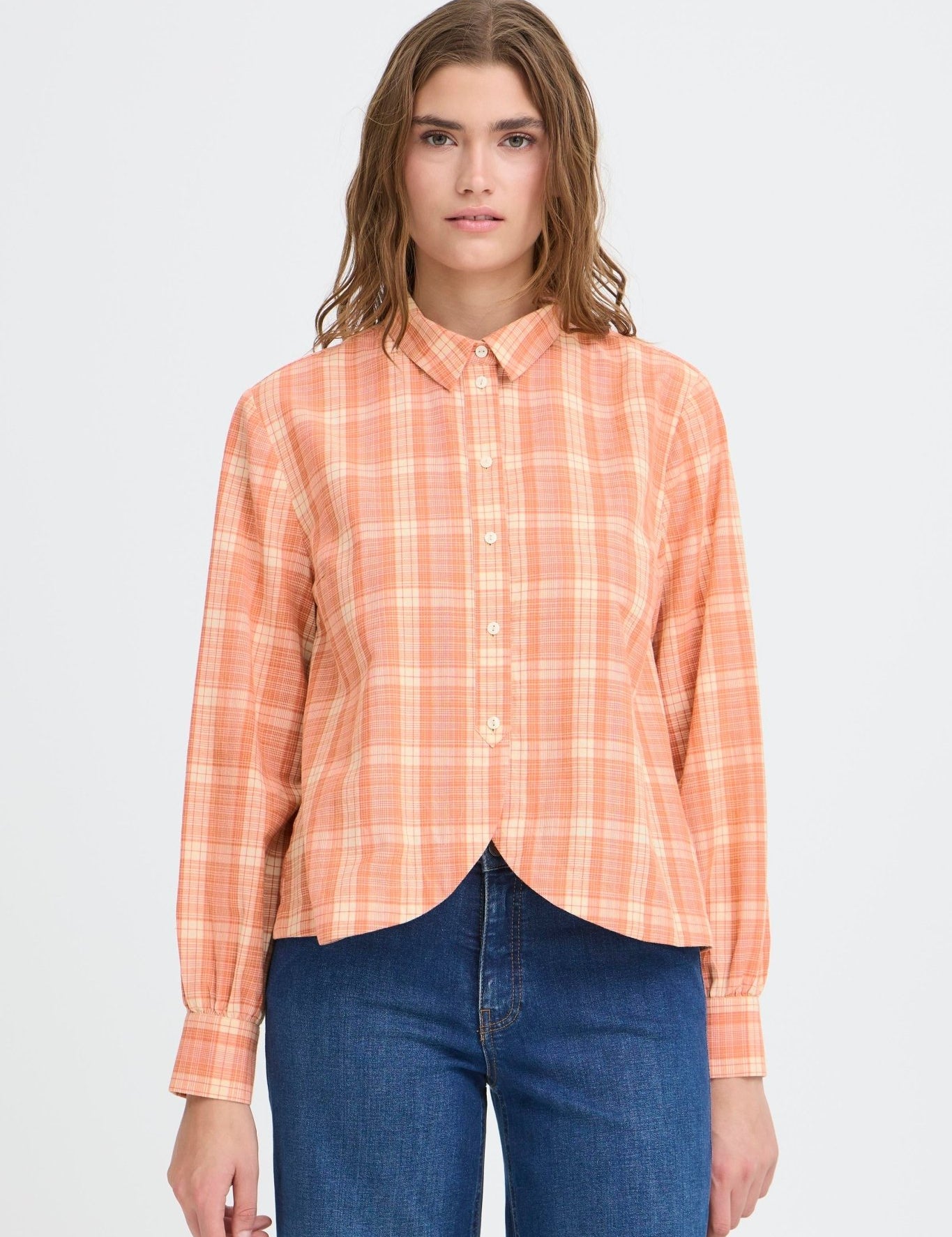 Karierte Loose Fit Bluse in Apricot - Blossom Hair & Fashion