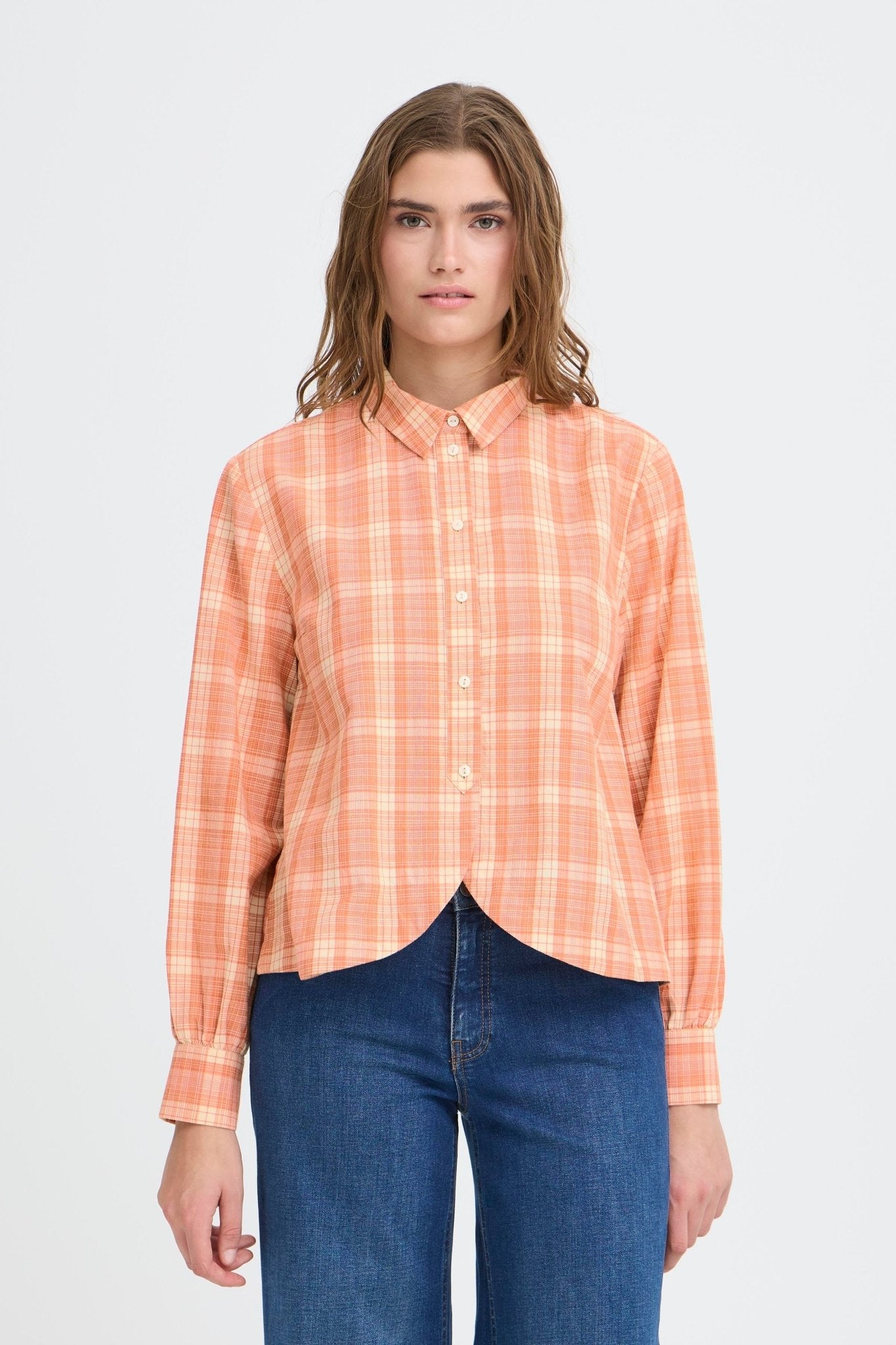 Karierte Loose Fit Bluse in Apricot - Blossom Hair & Fashion