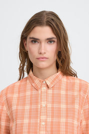 Karierte Loose Fit Bluse in Apricot - Blossom Hair & Fashion