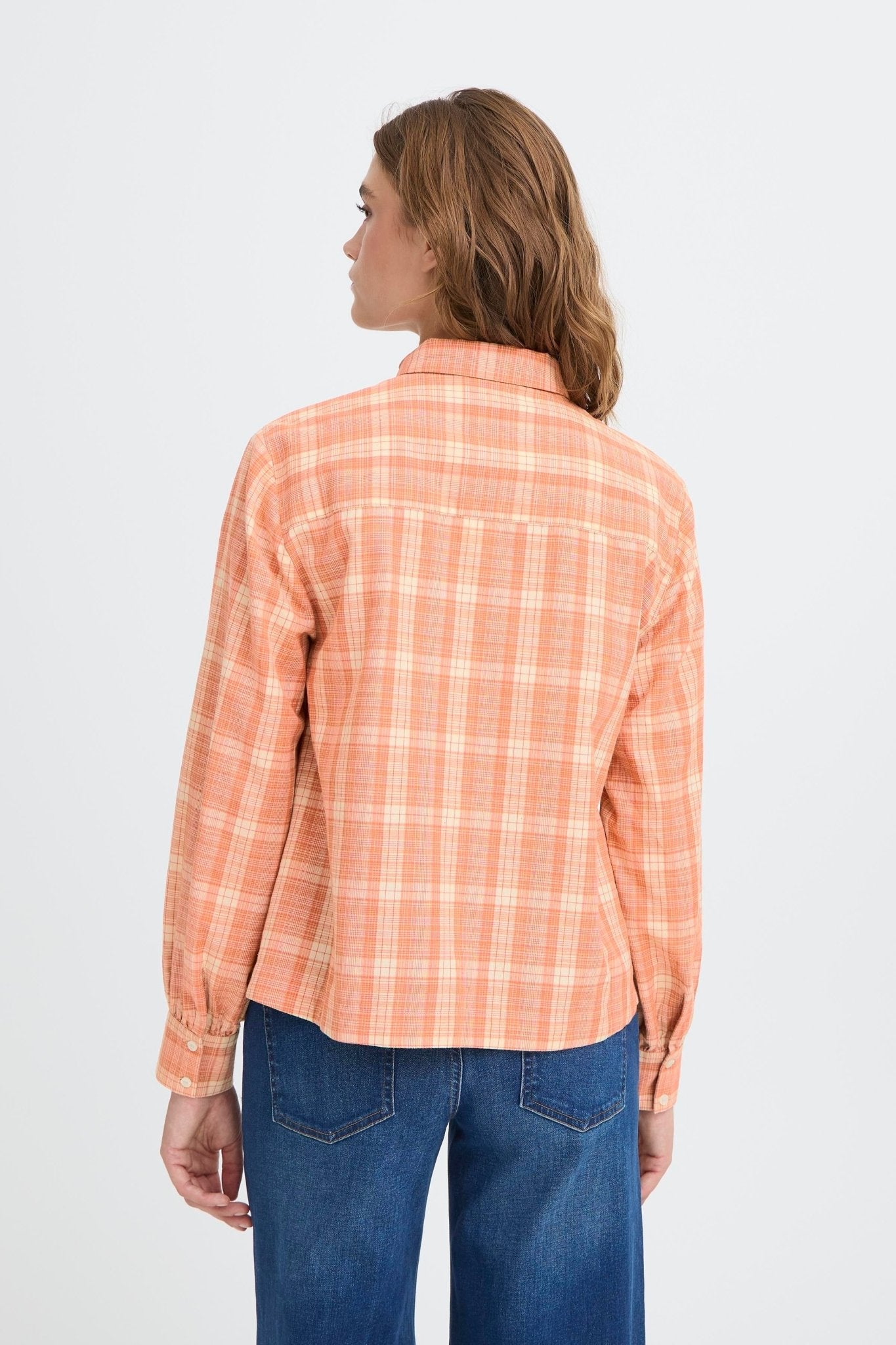 Karierte Loose Fit Bluse in Apricot - Blossom Hair & Fashion