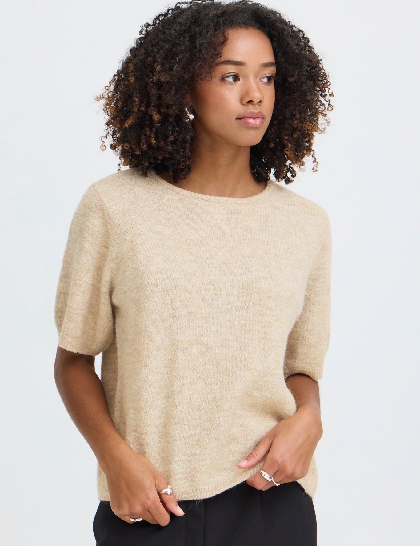 Kurzarm Strickpullover Dunkelgrau oder Beige Baumwolle - Blossom Hair & Fashion