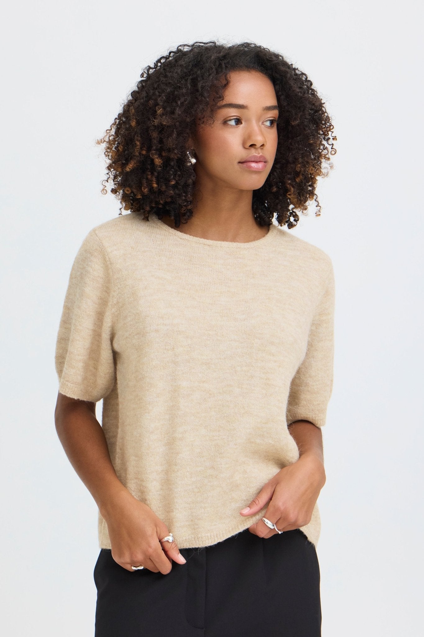Kurzarm Strickpullover Dunkelgrau oder Beige Baumwolle - Blossom Hair & Fashion
