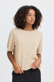 Kurzarm Strickpullover Dunkelgrau oder Beige Baumwolle - Blossom Hair & Fashion
