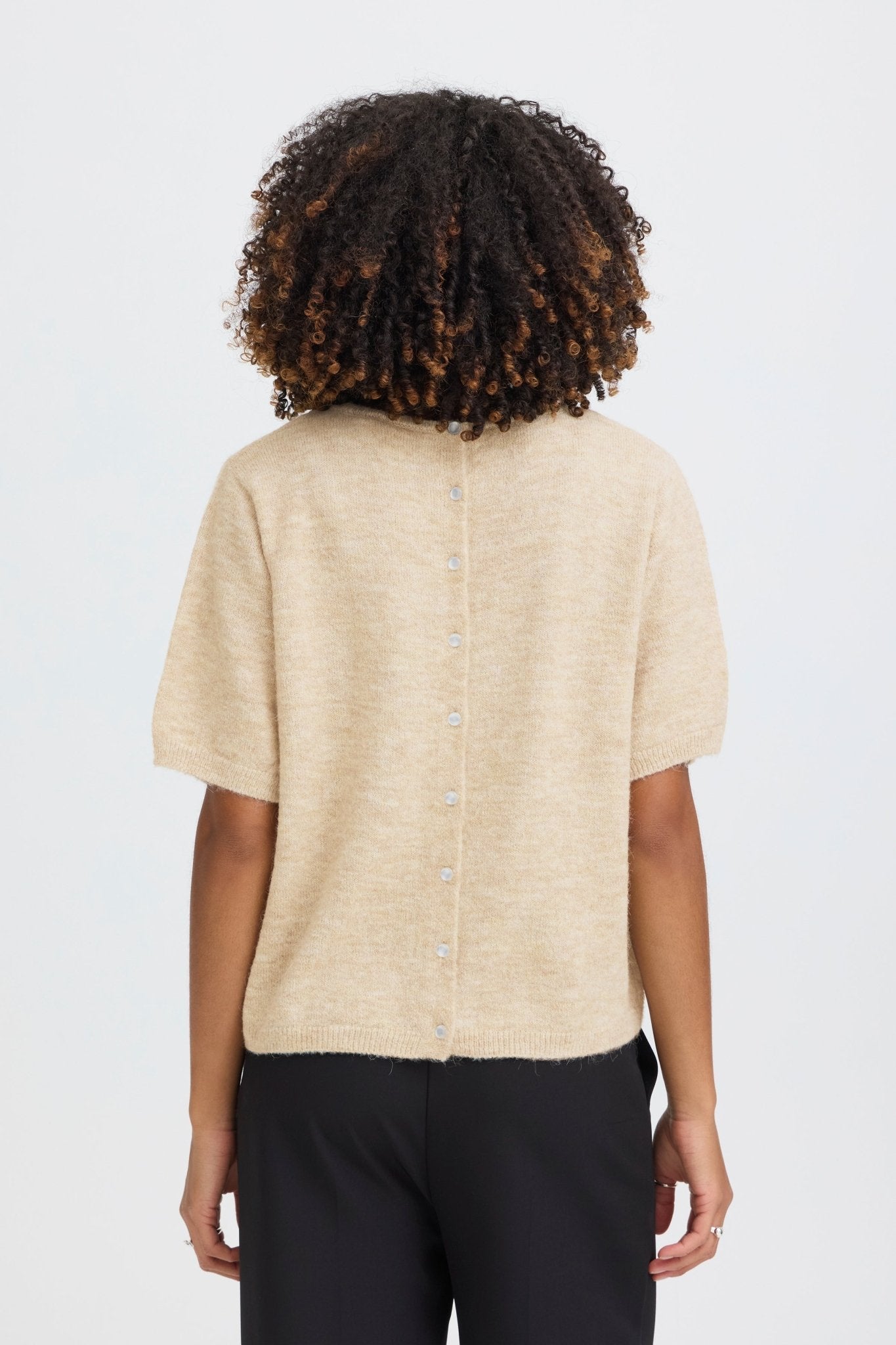 Kurzarm Strickpullover Dunkelgrau oder Beige Baumwolle - Blossom Hair & Fashion