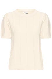 Kurzarm Strickshirt mit feiner Struktur in Creme - Blossom Hair & Fashion