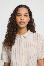 Kurzarmbluse mit Bindedetail gestreift oder beige - Blossom Hair & Fashion