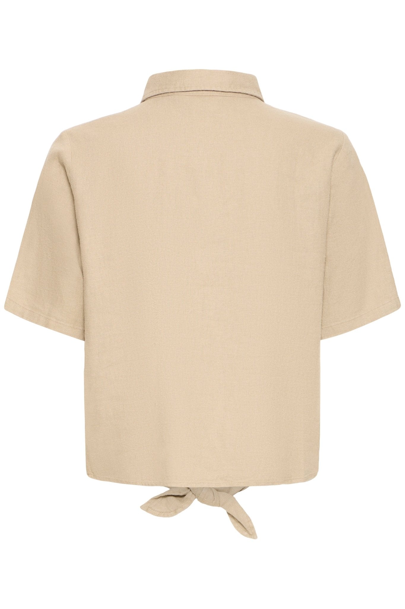 Kurzarmbluse mit Bindedetail gestreift oder beige - Blossom Hair & Fashion