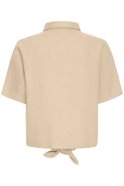 Kurzarmbluse mit Bindedetail gestreift oder beige - Blossom Hair & Fashion
