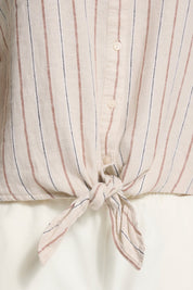 Kurzarmbluse mit Bindedetail gestreift oder beige - Blossom Hair & Fashion