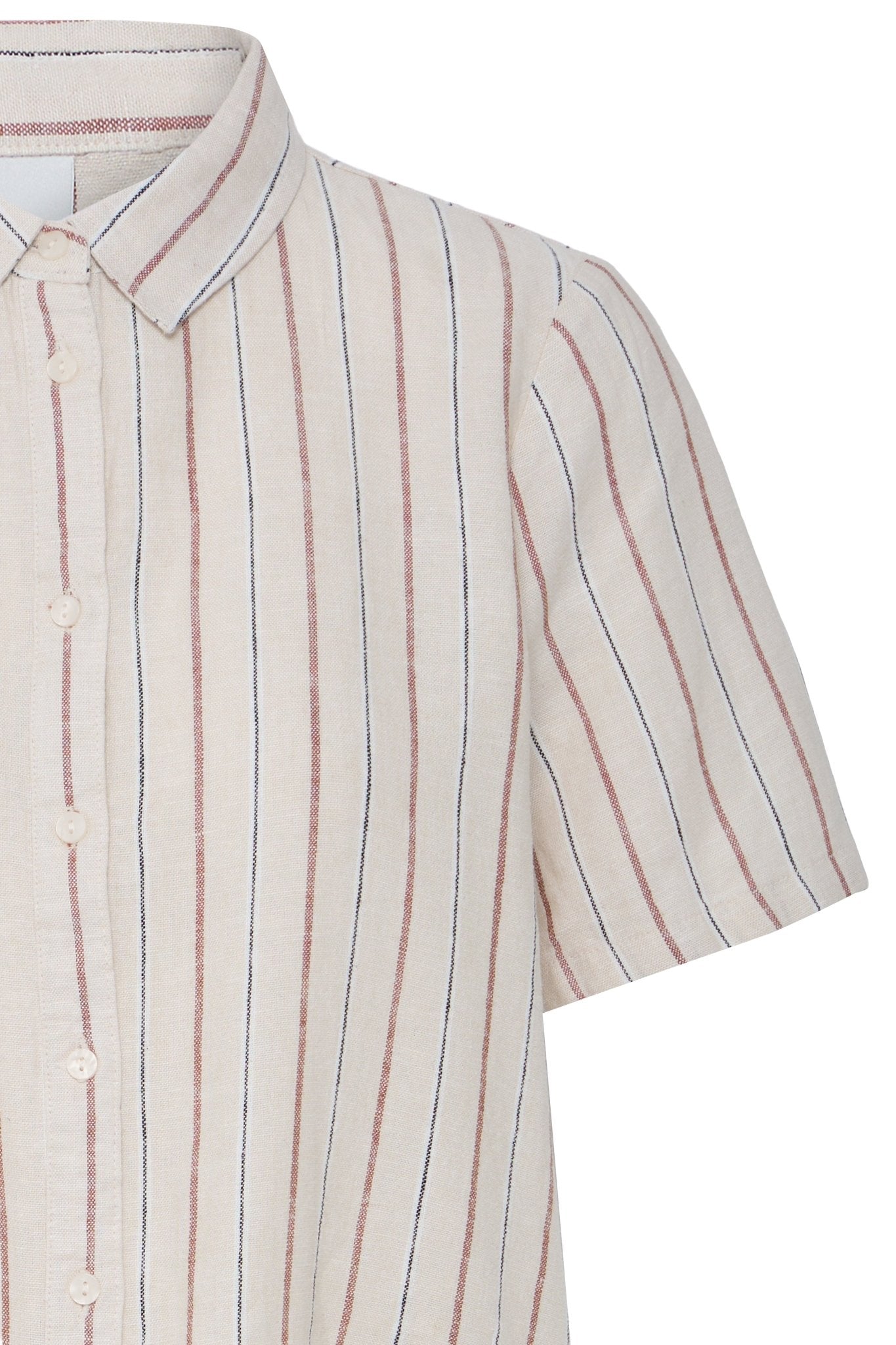 Kurzarmbluse mit Bindedetail gestreift oder beige - Blossom Hair & Fashion