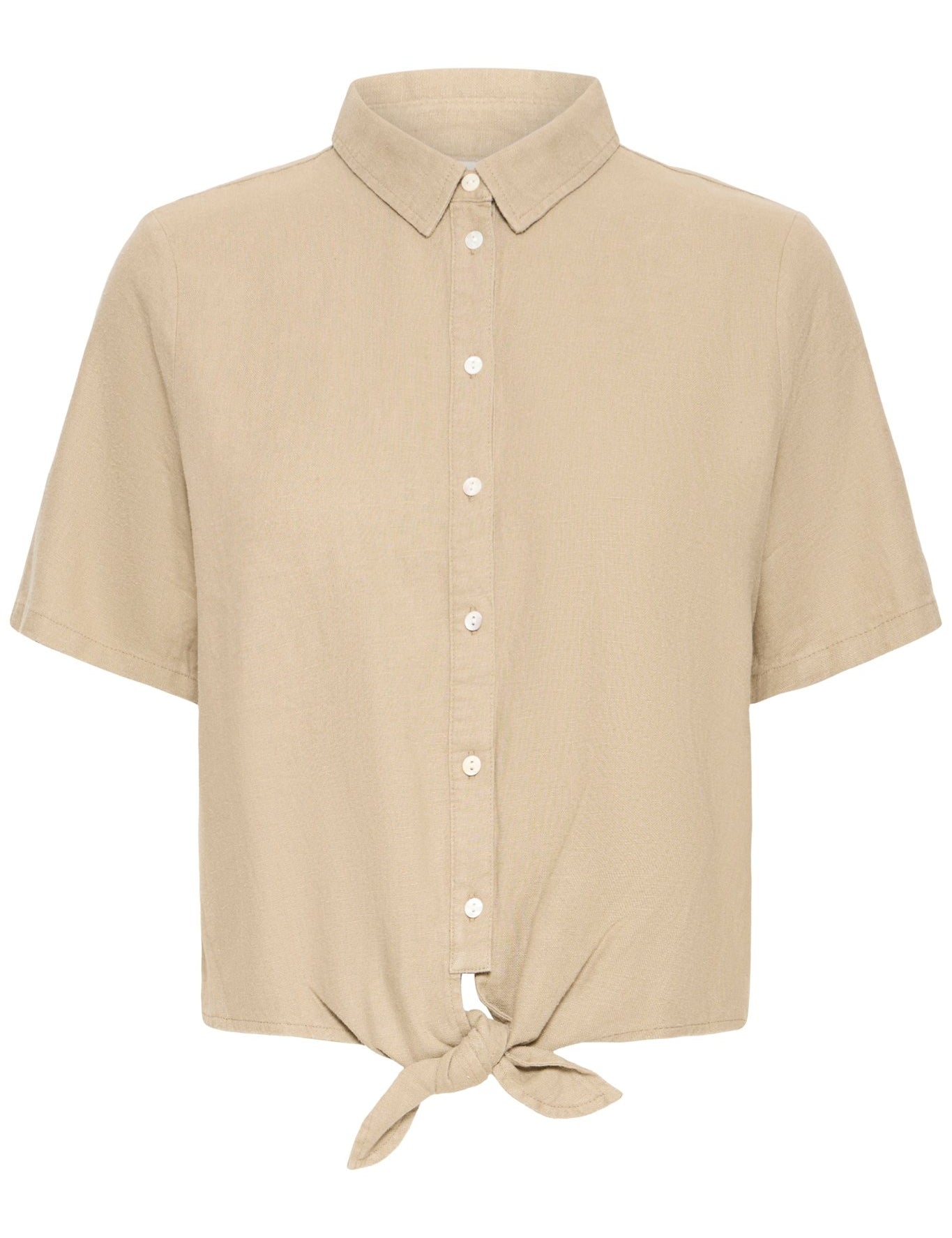 Kurzarmbluse mit Bindedetail gestreift oder beige - Blossom Hair & Fashion