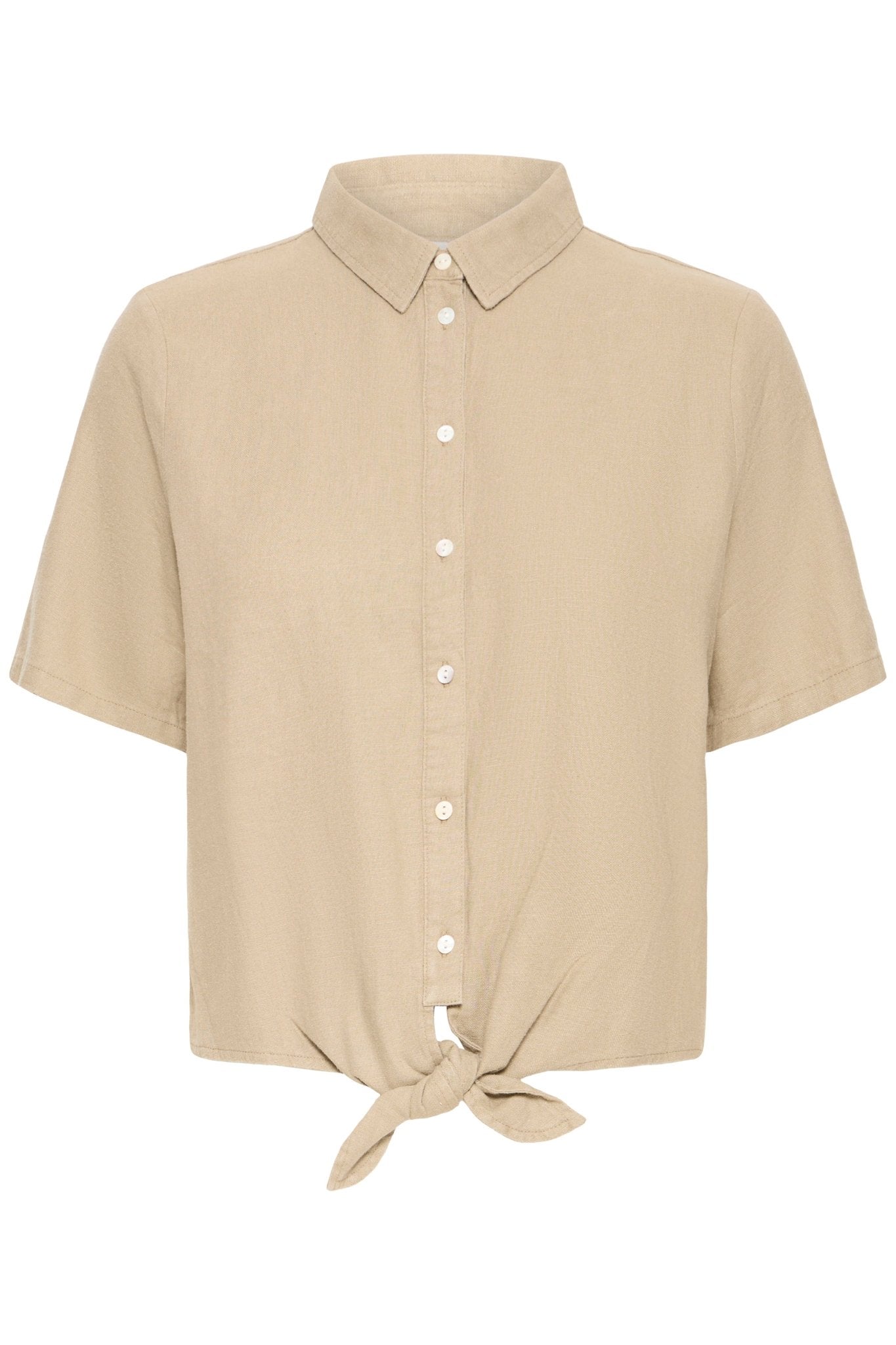 Kurzarmbluse mit Bindedetail gestreift oder beige - Blossom Hair & Fashion