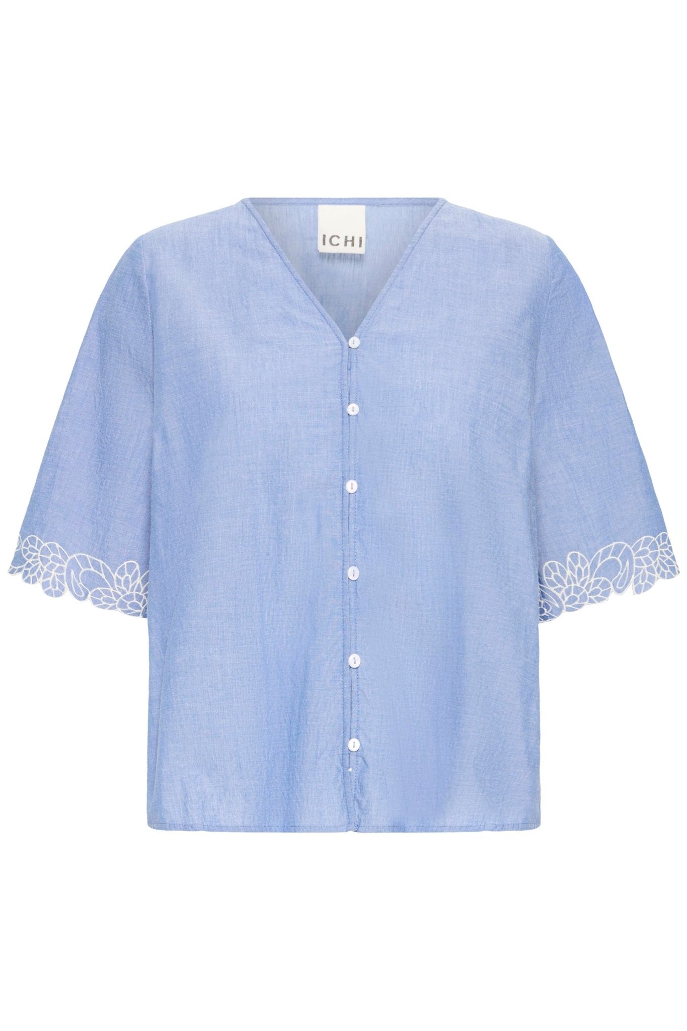 Kurzarmbluse mit Stickerei in Hellblau - Blossom Hair & Fashion