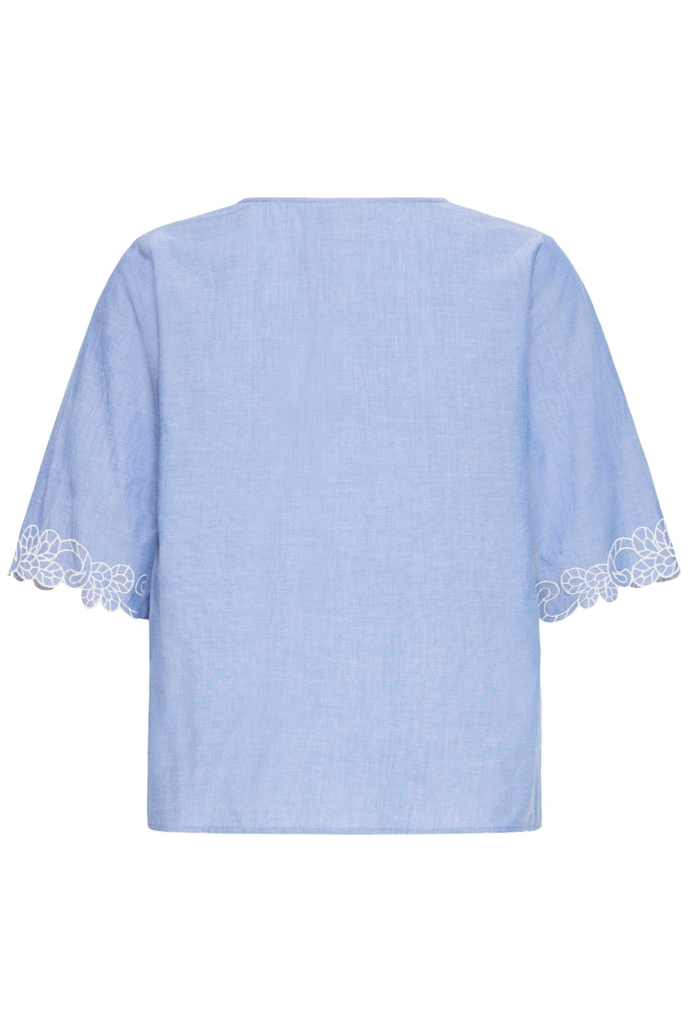 Kurzarmbluse mit Stickerei in Hellblau - Blossom Hair & Fashion