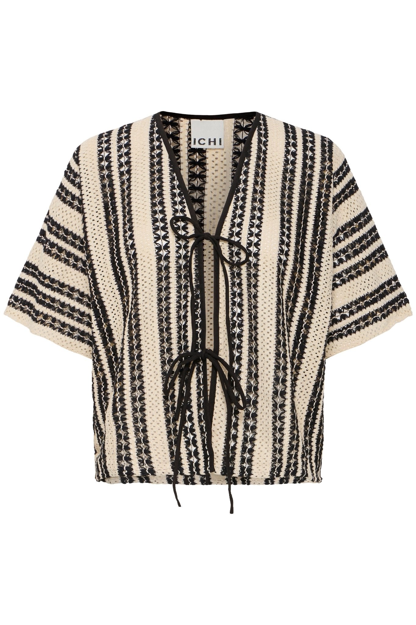 Kurzärmeliger Kimono mit Streifenmuster & Bindebändern - Blossom Hair & Fashion