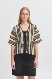 Kurzärmeliger Kimono mit Streifenmuster & Bindebändern - Blossom Hair & Fashion