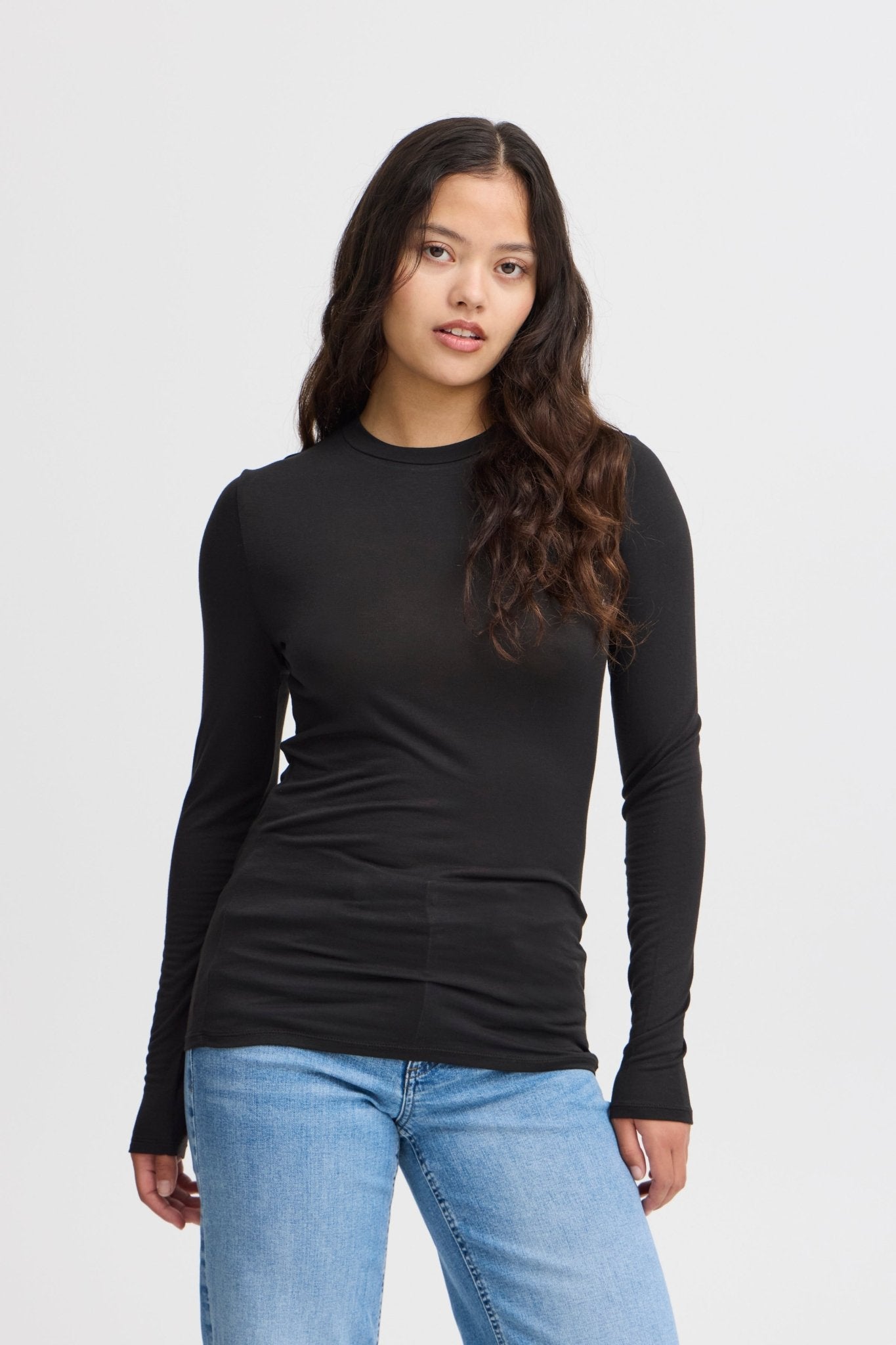 Langarm Shirt Slim Fit braun & schwarz - Blossom Hair & Fashion