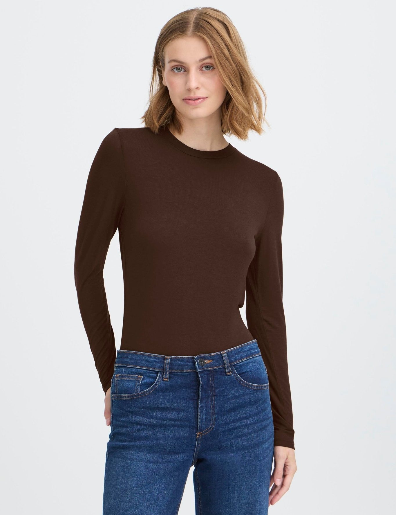 Langarm Shirt Slim Fit braun & schwarz - Blossom Hair & Fashion