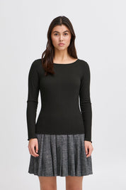 Langarmshirt gestreift in Schwarz oder Beige - Blossom Hair & Fashion
