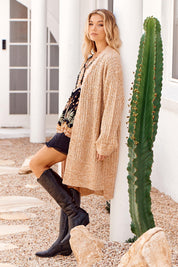 Lange Strickjacke Damen im Grobstrick mit offener Front - Blossom Hair & Fashion