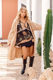 Lange Strickjacke Damen im Grobstrick mit offener Front - Blossom Hair & Fashion