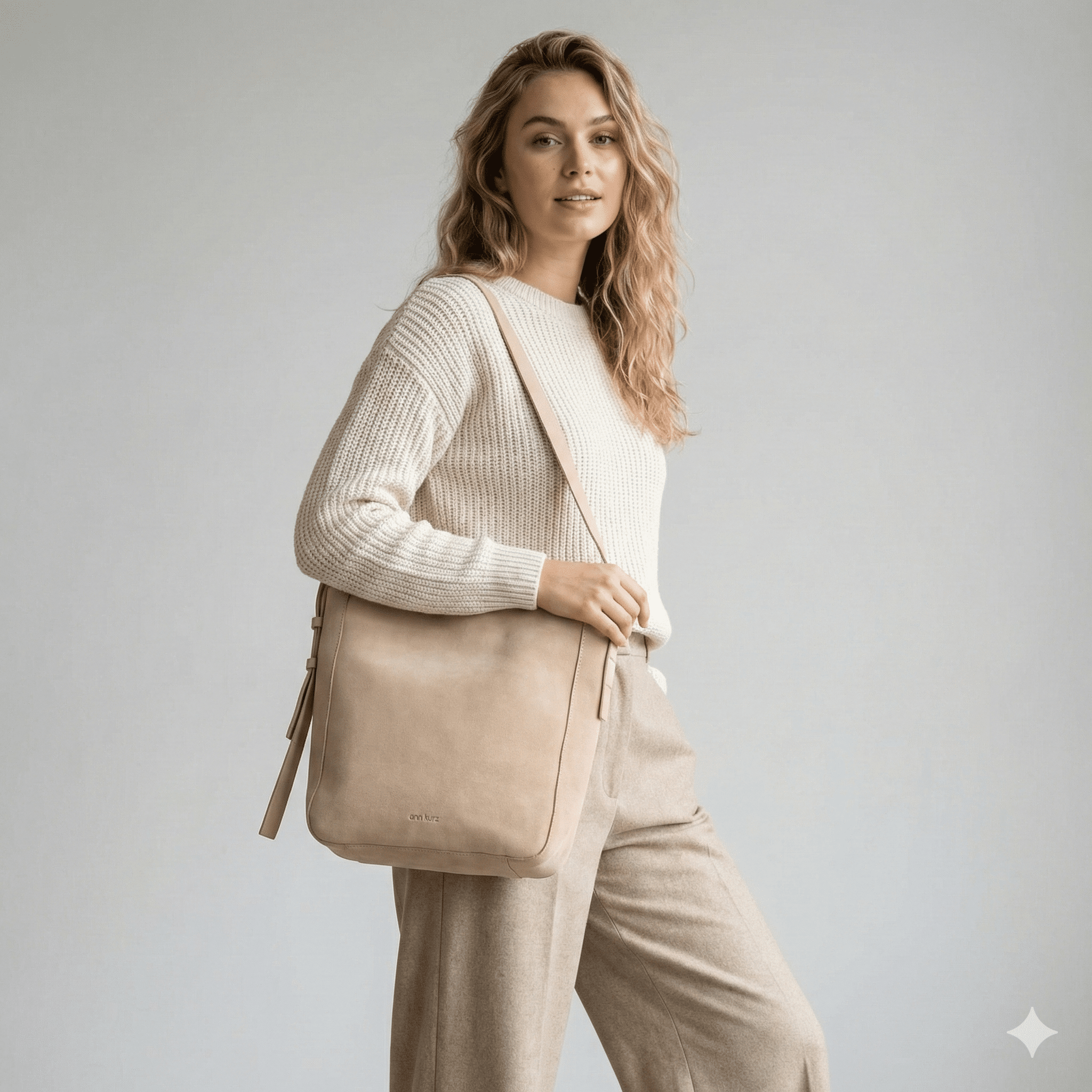 Leder Shopper Tasche in Beige mit Schulterriemen - Blossom Hair & Fashion