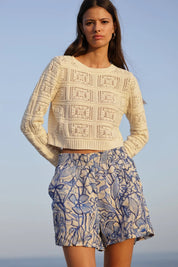 Leichte Viskose - Shorts mit Blumenprint in Blau - Blossom Hair & Fashion