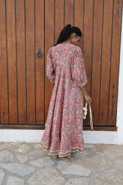 Leichtes Langarm - Kleid mit Vintage - Print – Boho - Stil in Fuchsia - Blossom Hair & Fashion