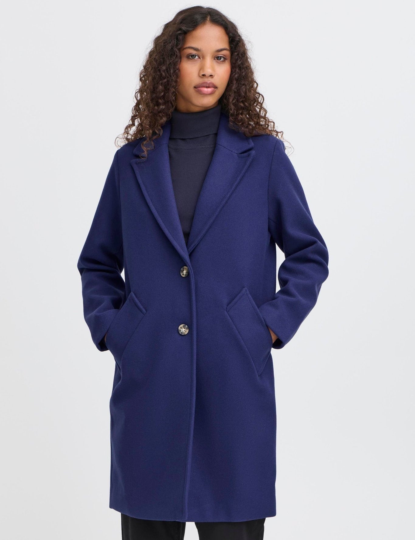 Mantel navy mit Revers, knieumspielend - Blossom Hair & Fashion