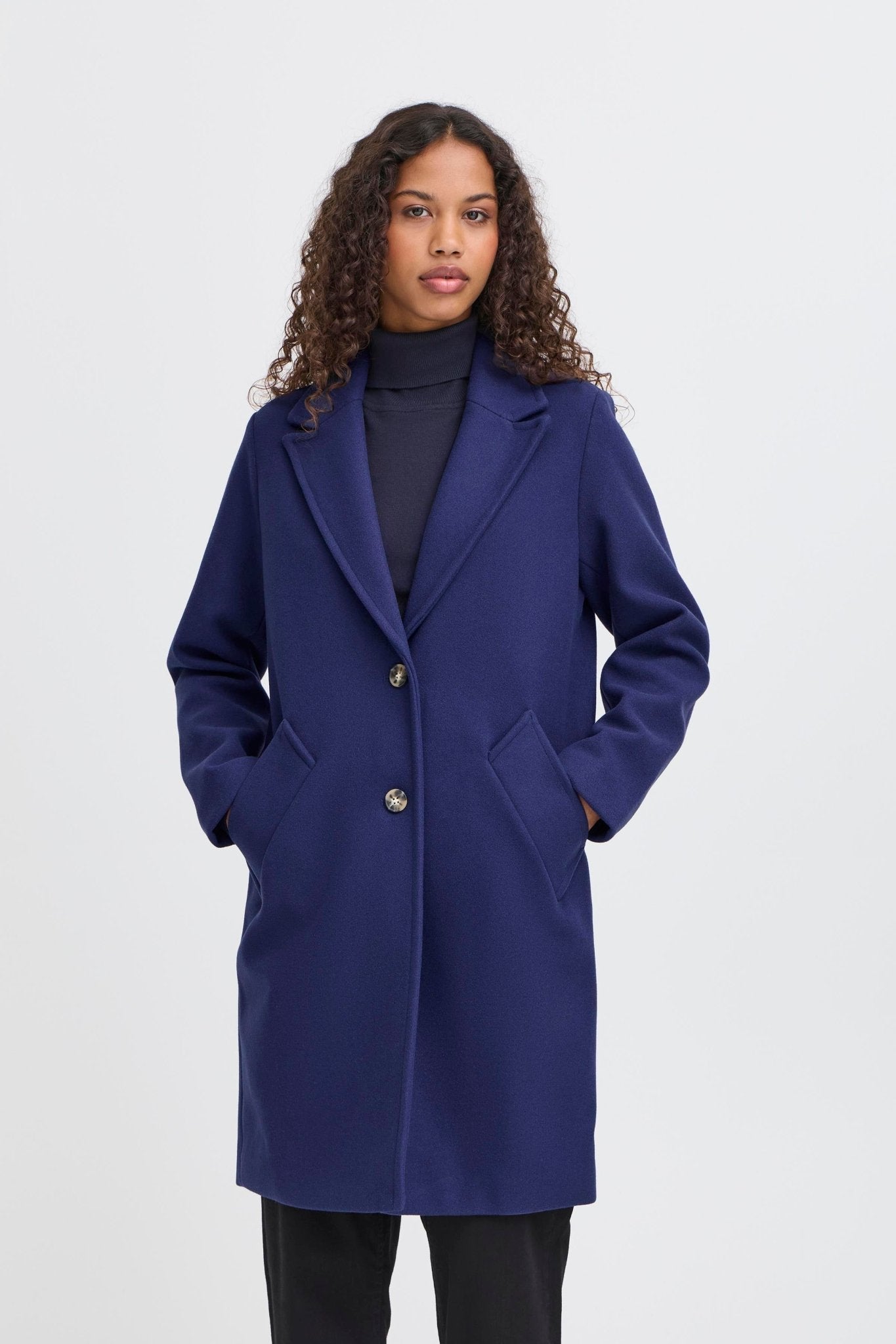 Mantel navy mit Revers, knieumspielend - Blossom Hair & Fashion