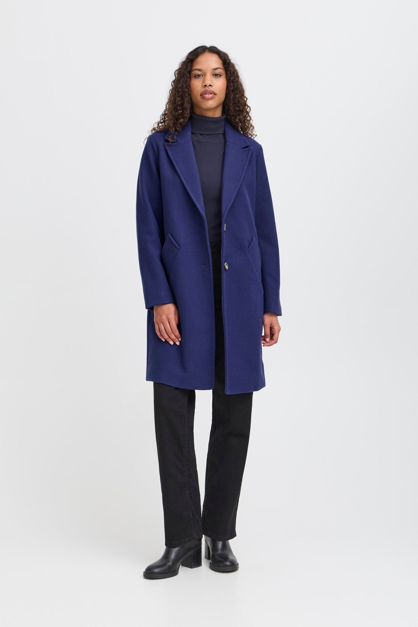 Mantel navy mit Revers, knieumspielend - Blossom Hair & Fashion