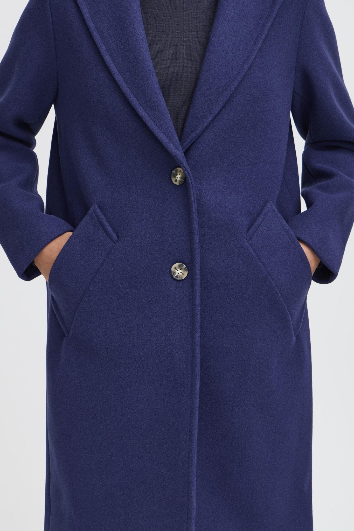 Mantel navy mit Revers, knieumspielend - Blossom Hair & Fashion