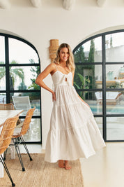Maxikleid aus Baumwolle mit Bindung und Stufenschnitt - Blossom Hair & Fashion