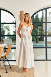 Maxikleid aus Baumwolle mit Bindung und Stufenschnitt - Blossom Hair & Fashion
