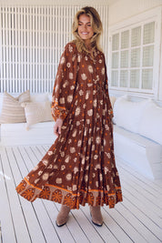 Maxikleid Damen mit Bindeband und Allovermuster - Blossom Hair & Fashion