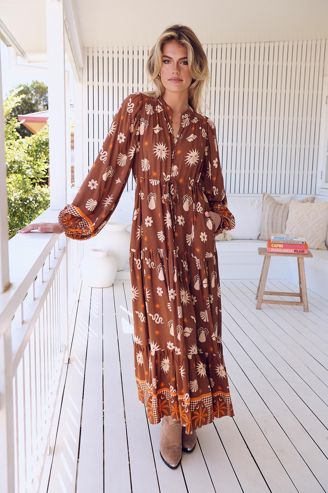 Maxikleid Damen mit Bindeband und Allovermuster - Blossom Hair & Fashion