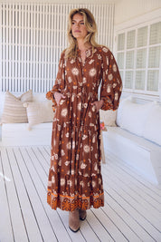 Maxikleid Damen mit Bindeband und Allovermuster - Blossom Hair & Fashion