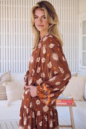 Maxikleid Damen mit Bindeband und Allovermuster - Blossom Hair & Fashion