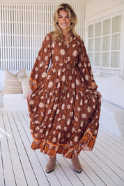 Maxikleid Damen mit Bindeband und Allovermuster - Blossom Hair & Fashion