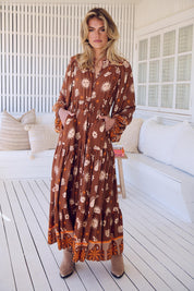 Maxikleid Damen mit Bindeband und Allovermuster - Blossom Hair & Fashion