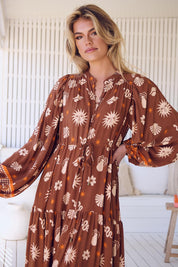 Maxikleid Damen mit Bindeband und Allovermuster - Blossom Hair & Fashion