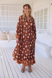 Maxikleid Damen mit Bindeband und Allovermuster - Blossom Hair & Fashion