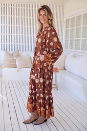 Maxikleid Damen mit Bindeband und Allovermuster - Blossom Hair & Fashion