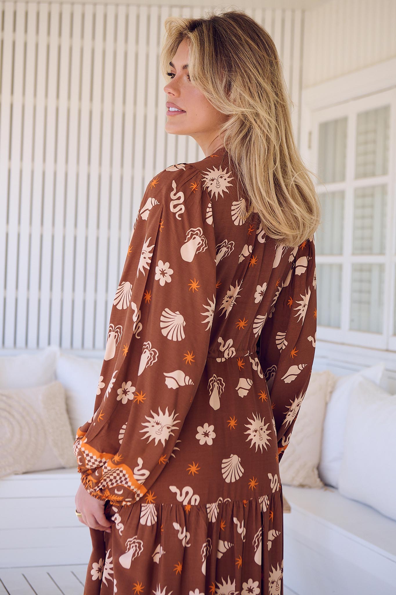 Maxikleid Damen mit Bindeband und Allovermuster - Blossom Hair & Fashion