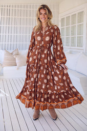 Maxikleid Damen mit Bindeband und Allovermuster - Blossom Hair & Fashion